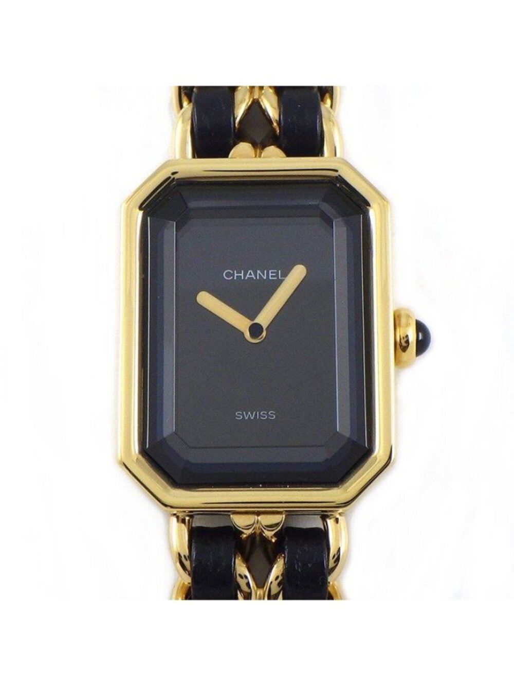 Chanel Watch Premier M Octagonal Black Dial Chain Bracelet Leather Quartz Analog